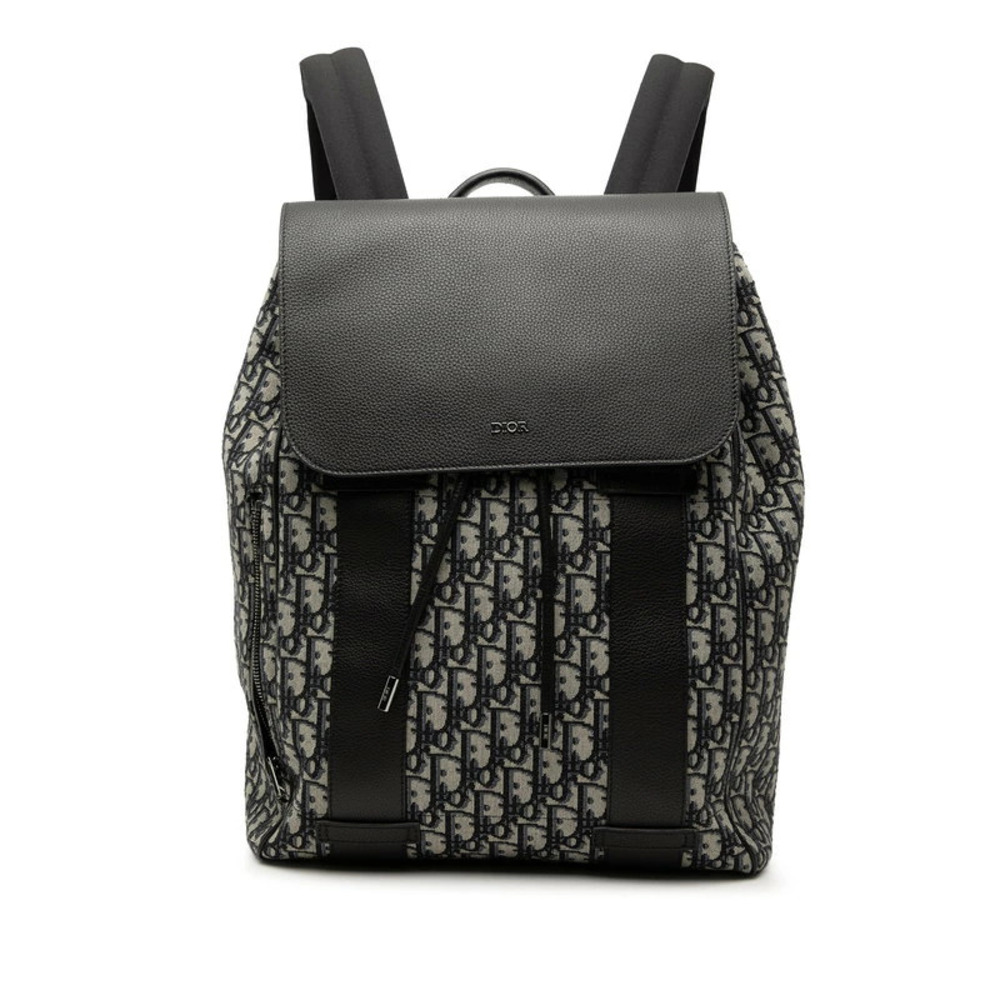 Christian Dior Trotter Oblique Jacquard Backpack Black Gray Leather